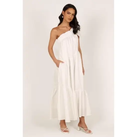 Petal and Pup Ava One Shoulder Maxi Dress - White S image {3}