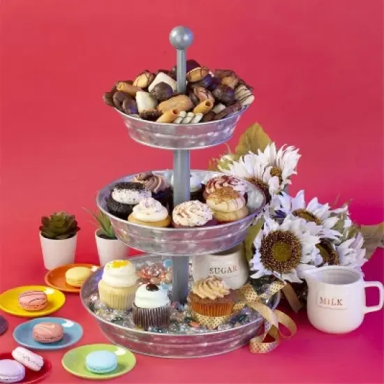 Hallops 3 Tier Serving Tray - Galvanized Metal Stand for Rustic Dessert, Cupcake, Fruit & Party Platter image {4}