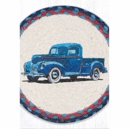 Earth Rugs Blue Truck Printed Round Trivet &ndash; 10"x10" Hand-Braided Natural Jute Hot Pad, Rustic Farmhouse Accent image {2}