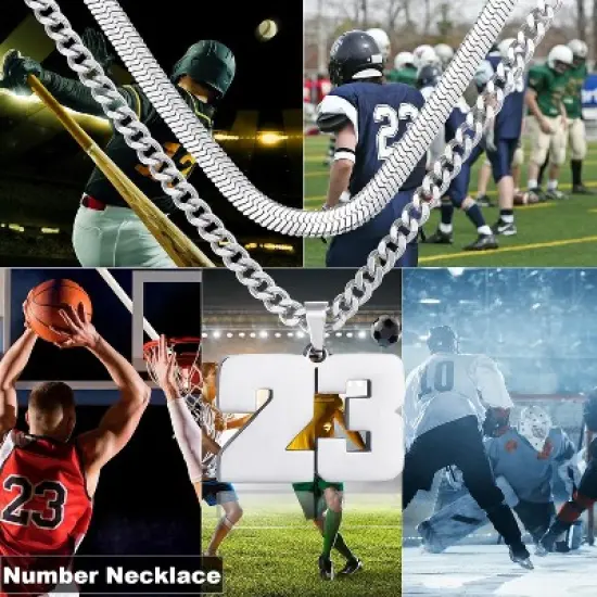 Number Necklace for Boys Athlete Kids Number Chain Layered Necklace for Men Stainless Steel Baseball Football Basketball Necklaces for Boys Gifts image {2}