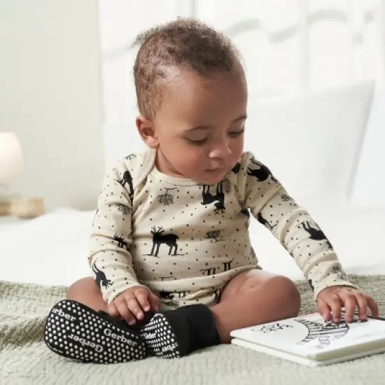 Gerber Baby Neutral Long Sleeve Onesies&reg; Bodysuits, 6-Pack, Deer image {5}