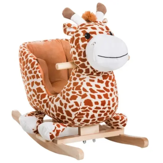Qaba Kids Plush Rocking Horse Giraffe Style Themed Ride-On Chair Toy With Sound Brown image {3}