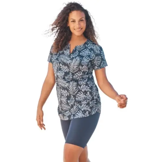 Swim 365 Women&rsquo;s Plus Size Split-Neck Short Sleeve Swim Tee with Built-In Bra image {8}