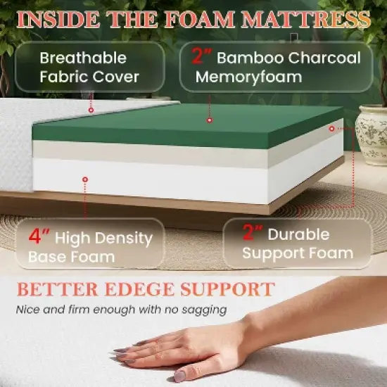 BestMassage 8 Inch Mattress Bamboo Charcoal Memory Foam Mattress Medium Firm Mattress CertiPUR-US Certified image {2}