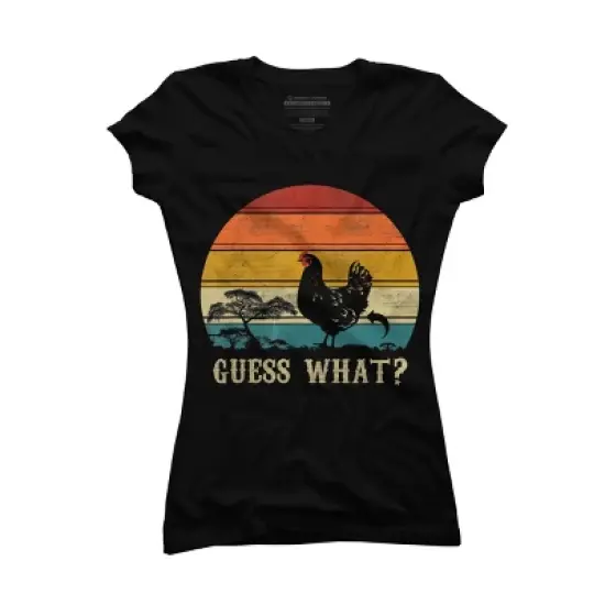 Junior's Design By Humans Retro Guess What? Chicken Behind By Chos T-Shirt image {2}