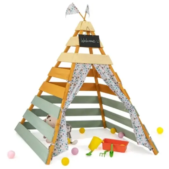Costway Kids  Tent with Machine Washable Flags & Door Curtains Detachable Chalkboard image {9}