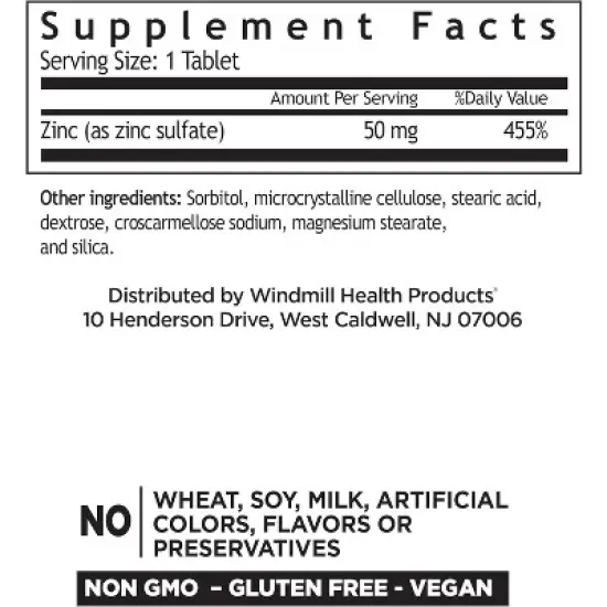 Windmill Zinc Sulfate Tablets, 90 Count image {1}