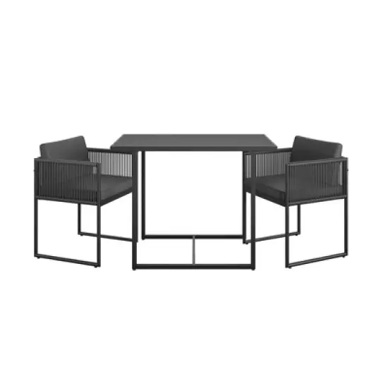 Cosco 3pc Outdoor Steel Modern Nesting Bistro Set with Resin Weave & Fabric Cushions Dark Gray image {4}