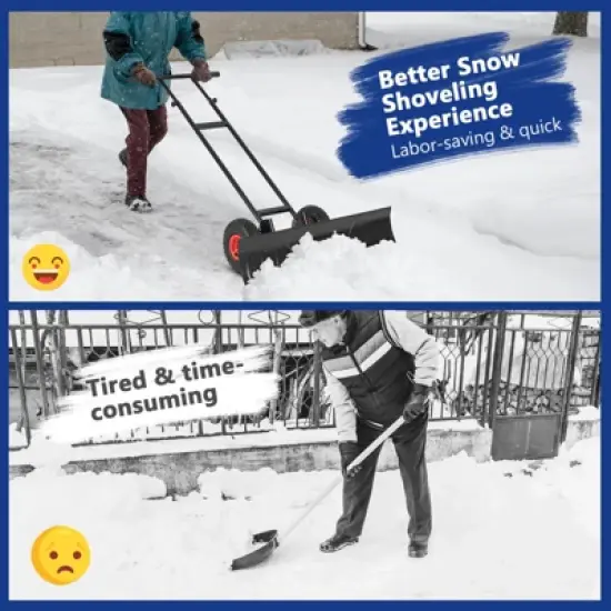 Costway 36" Snow Shovel Pusher with 10" Inflatable Wheels Adjustable Handle & Head Black image {7}