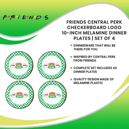 Silver Buffalo Friends Central Perk Checkerboard Logo 10-Inch Melamine Dinner Plates | Set of 4 image {6}