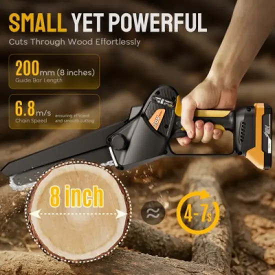 SUGIFT Cordless 8-Inch Mini Chainsaw with Brushless Motor, Safety Lock, Automatic Oiling, and 20V Battery for Yard Work image {1}