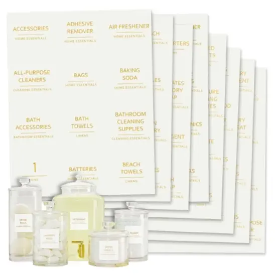 Talented Kitchen 144 Minimalistic Laundry Room Labels for Glass Jars, Preprinted Linen Closet Stickers for Containers, Bathroom Organization, Gold image {7}