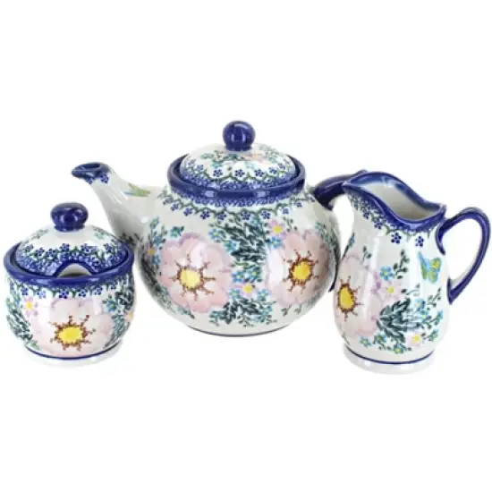 Blue Rose Polish Pottery 1700 Vena 3 Piece Tea Set image {1}