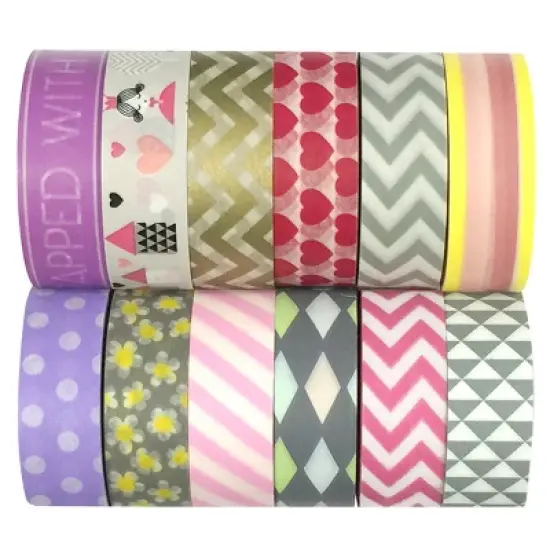 Wrapables Washi Tapes Decorative Masking Tapes, Set of 12 image {25}