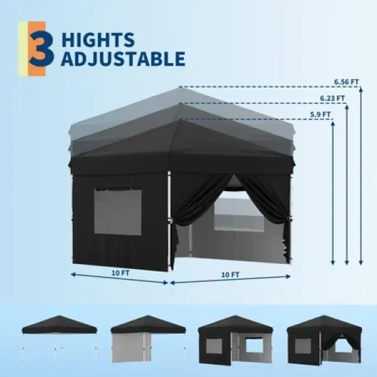 10x10FT Instant Pop-Up Canopy Tent with 4 Removable Side Walls &ndash; Commercial-Grade Outdoor Shelter System for Events, Black image {7}