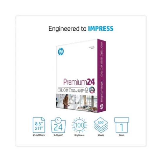 HP Papers Premium24 Paper, 98 Bright, 24 lb Bond Weight, 8.5 x 11, Ultra White, 500/Ream image {1}