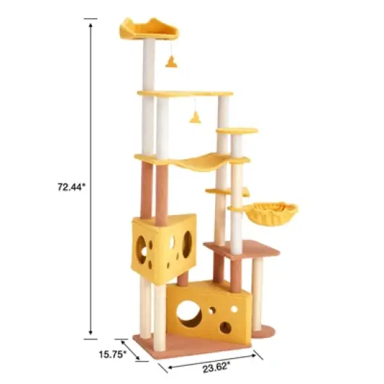 EROMMY 72.4" Cat Cheese Tree, Multi-Level Cat Tree Tower With Hammock, Top Perch, And Sisal Cat Scratching Posts image {2}