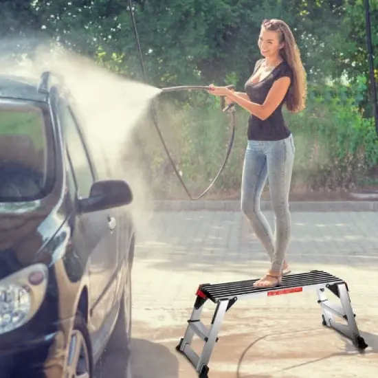 Costway 330lbs Aluminum Step Stool Folding Bench Work Platform Non-slip Drywall Ladder image {2}