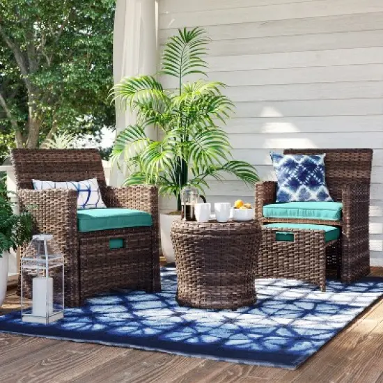 Halsted 5pc Wicker Small Space Patio Furniture Set - Threshold image {1}