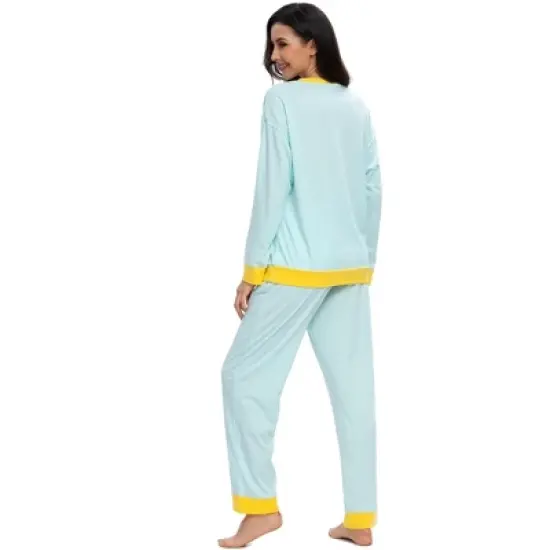 cheibear Womens Lounge Sets Long Sleeves Round Neck Soft with Pants Sleepwear Pajamas image {3}