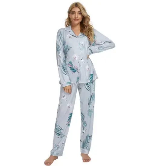 cheibear Womens Sleepwear Lounge Cute Print Nightwear with Pants Long Sleeve Pajama Set image {10}