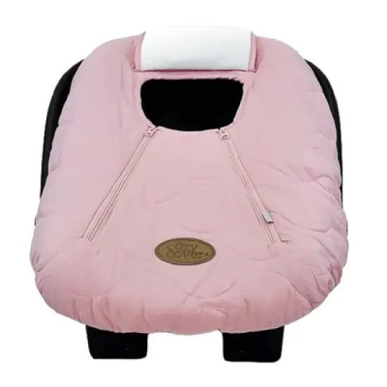 CozyBaby Cozy Cover Quilted Infant Car Seat Insulating Cover w/Dual Zippers, Face Shield, & Elastic Edge for Travel During Winter Months, Light Pink image {2}