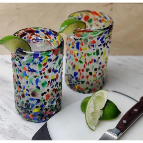 Dos Sue��os Mexican Hand Blown  Drinking Glasses - Confetti Rock Design - 14oz - Set of 6 image {2}