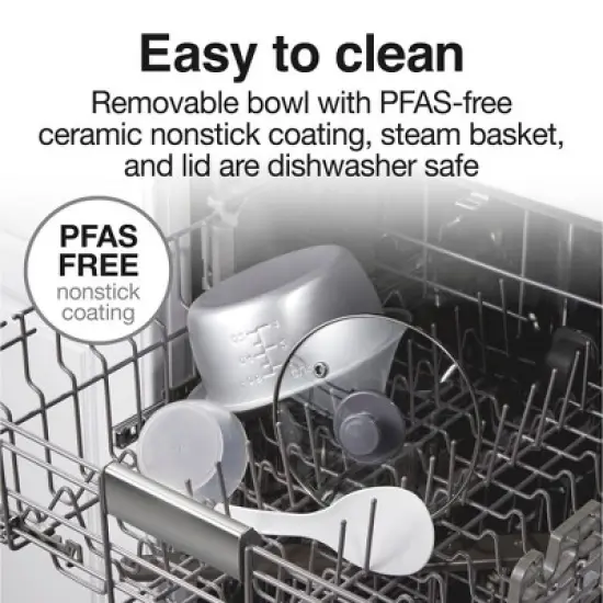 Proctor Silex 6 Cup Rice Cooker & Food Steamer - 37510: Vegetable Steamer, Stay-Cool Handles, Dishwasher-Safe Parts image {7}