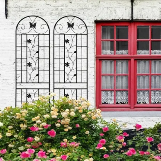 Gulches 2 Pack Metal Garden Trellis 86.7" x 19.7" Rustproof Trellis for Climbing Plants Outdoor Flower Support Black image {12}