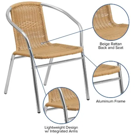 Emma and Oliver 4 Pack Aluminum and Rattan Commercial Indoor-Outdoor Restaurant Stack Chair image {3}