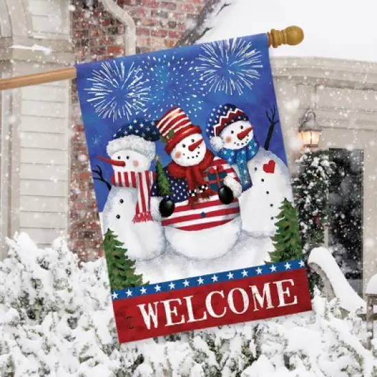 Briarwood Lane American Snowmen Winter House Flag Welcome Snowman image {2}
