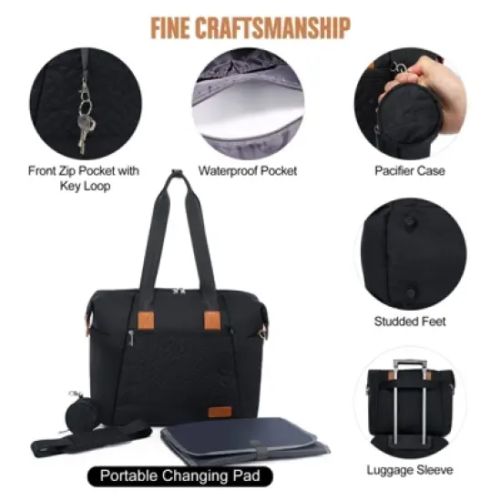Itopfox Large Waterproof Diaper Tote with Changing Pad, Multi-Pocket Design for Baby Essentials, Travel-Friendly and Durable image {3}