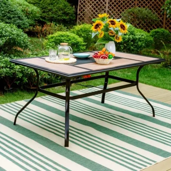 7pc Patio Dining Set with 360 Swivel Chairs & Rectangle Steel & Plastic Tabletop - Captiva Designs image {2}