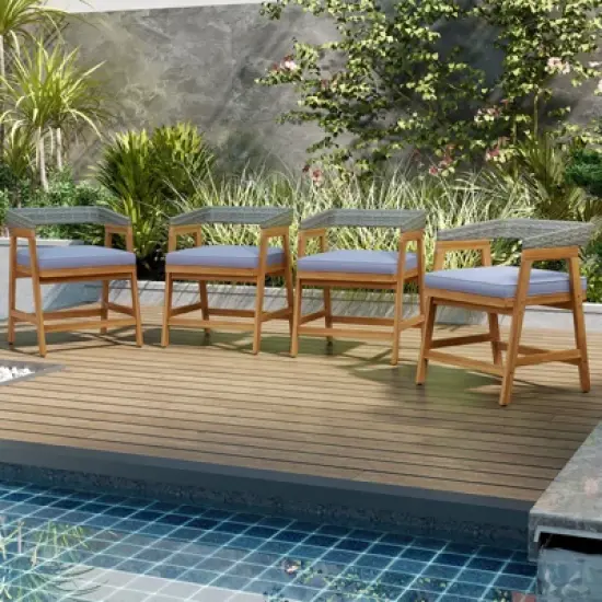 Costway 5 Piece Patio Dining Set Outdoor Solid Wood Furniture with Rattan Backrest image {3}