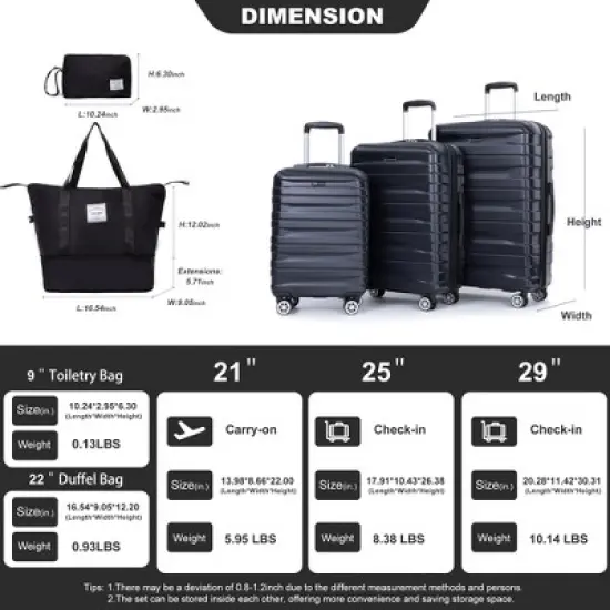 5 PCS Premium Expandable PC Luggage Set with Travel Bag and Toiletry Bag, 360&deg; Spinner Wheels and TSA Lock, 21"+25"+29" - ModernLuxe image {1}
