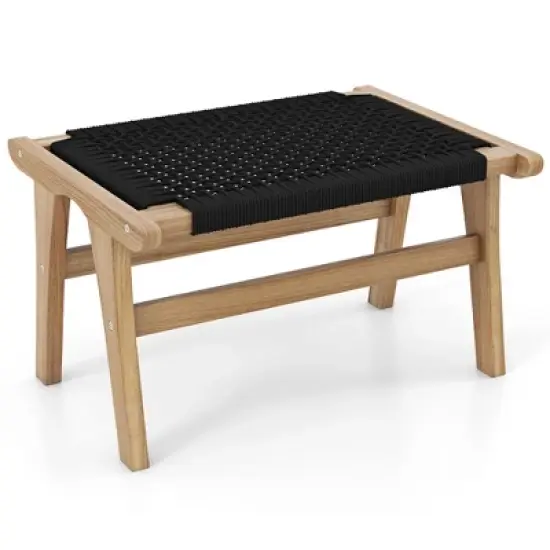 Tangkula Teak Ottoman Footstool w/ Handwoven Cordage for Patio Porch Balcony Lawn image {9}