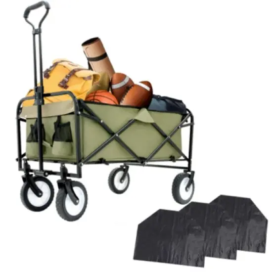FURNIinspire Outdoor Serving Carts 360lbs Foldable Wagon Cart Beach Wagon Utility Cart Wagon Grocery Cart for Fishing, Green, 35.04"*21.65"*38.98" image {5}