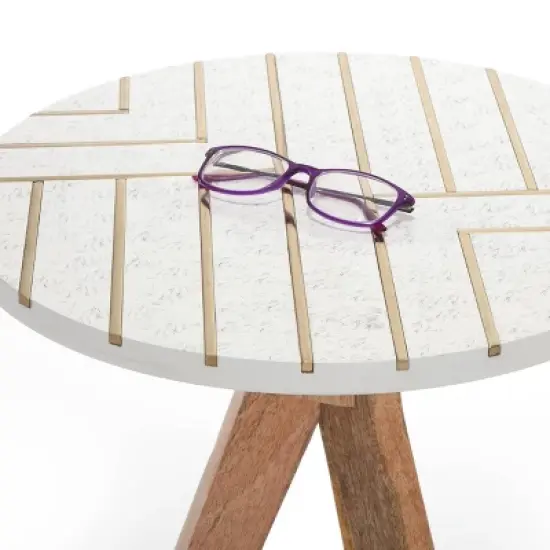 Amari Round Side Table with Brass Inlay Top White - Adore Decor image {1}