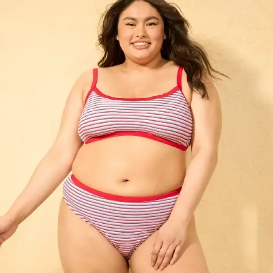 Women's Pucker Contrast Binding Mid-Rise High-Leg Cheeky Bikini Bottom - Wild Fable&trade; Red image {2}