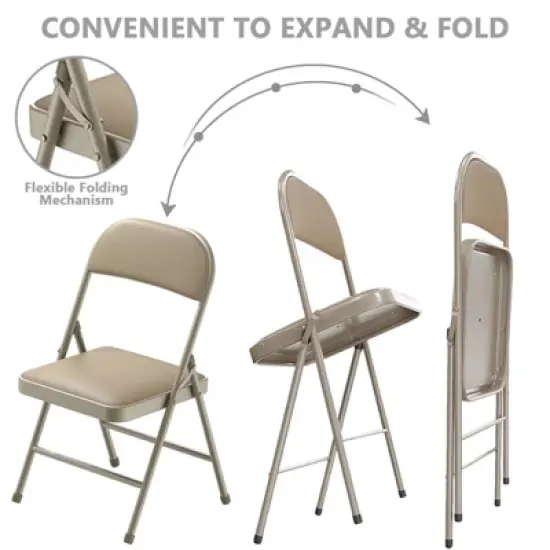 SUGIFT 4-Pack Heavy Duty Metal Folding Chairs with Padded Seat & Back, Portable for Indoor/Outdoor Events, Office, Wedding, Party, Beige, 330 lbs image {3}