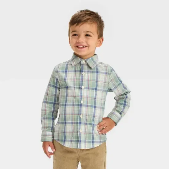 OshKosh B'gosh Toddler Boys' Plaid Woven Long Sleeve Shirt - Green image {3}