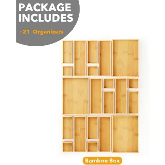 21-Piece Bamboo Drawer Organizer Set &ndash; Multi-Use Divider Bins for Kitchen, Bathroom, Office, and Makeup Storage, Natural image {6}