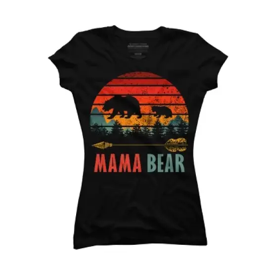 Junior's Design By Humans Mama Bear Retro Stripes By ZeusSE T-Shirt image {2}