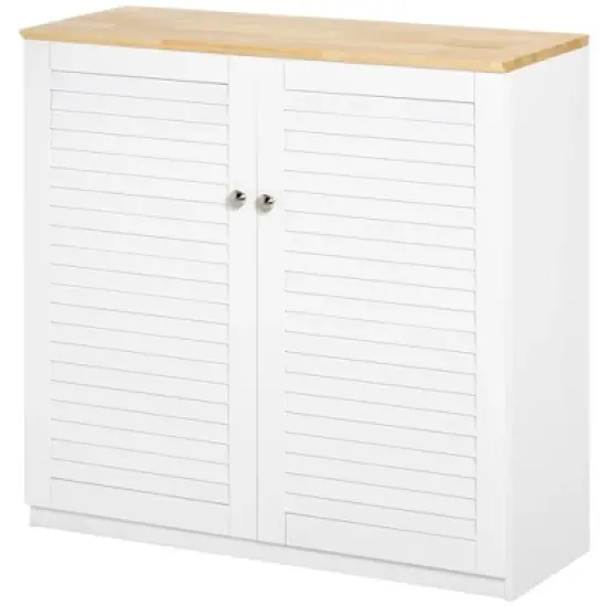HOMCOM Storage Cabinet Kitchen Sideboard with Louvered Doors, Freestanding Floor Cabinet for Living Room, Hallway, White image {3}