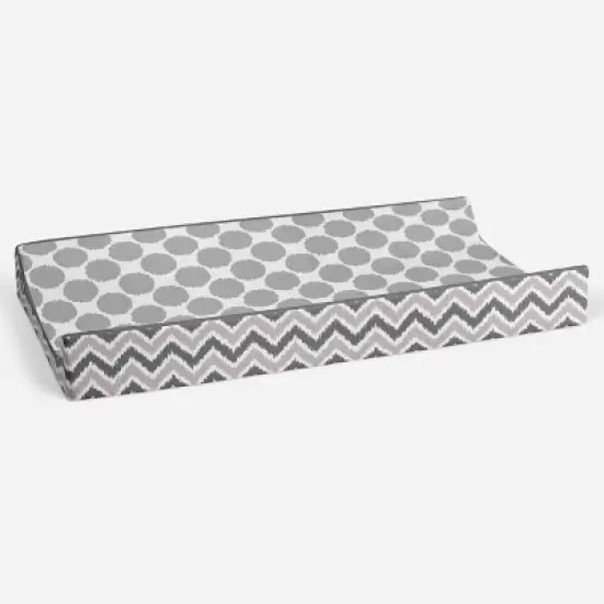 Bacati - Ikat Zigzag Gray Dots Muslin Changing Pad Cover image {2}