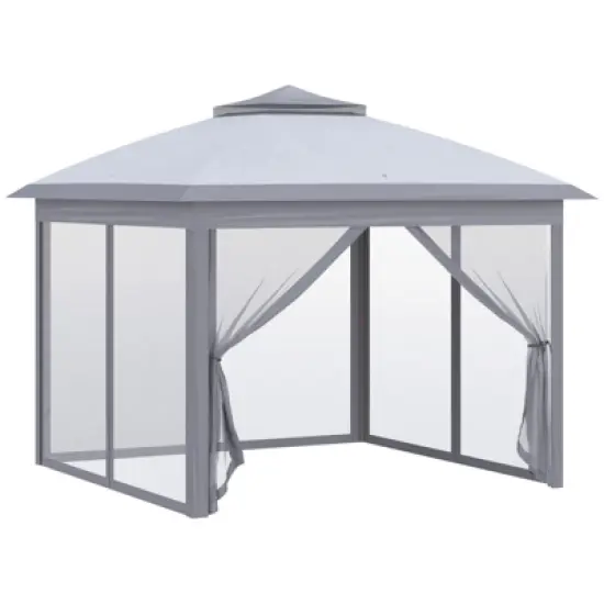 DSVIMOY 11'*11' Pop Up Canopy Tent with Netting and Carry Bag, Instant Gazebo Sun Shelter for Parties, Patio, Grey, 130"*130"*113.5" image {4}