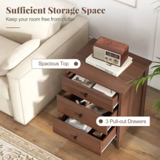 Costway 2PCS Nightstand with 3 Drawer for Bedroom  Compact Storage Chest Modern Sofa Side image {8}