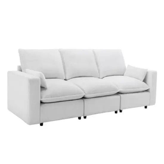 3 Seat Sofa with Removable Cushions and 2 Pillows, Teddy Fabric Upholstered Couch-ModernLuxe image {5}