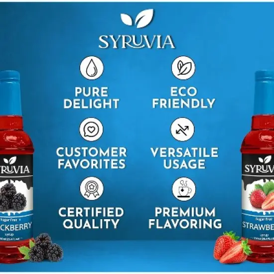 Syruvia Sugar Free Coffee Flavors Variety Pack: Blackberry & Strawberry 25.4 fl oz Syrup image {4}