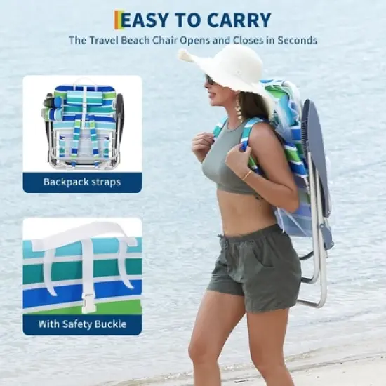 Beach Chair for Adults, Lightweight Portable Lay Flat Folding Beach Chair with 5 Reclining Positions image {6}